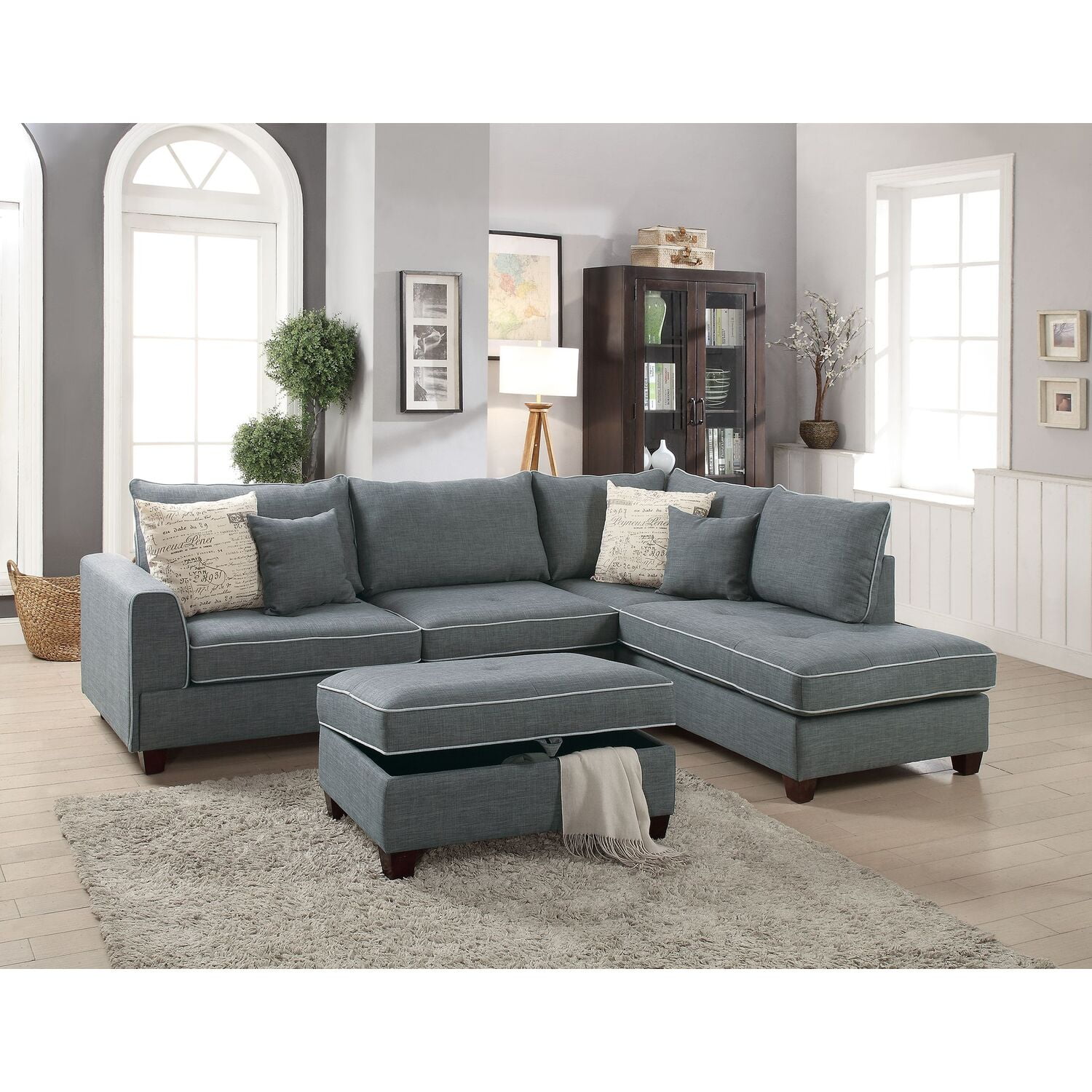 Bobkona Rianne Dorris Reversible Sectional with Storage Ottoman set in ...