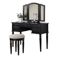 thumbnail image 1 of Bobkona St. Croix 3 Fold Mirror Vanity Table with Stool Set, Black, 1 of 9
