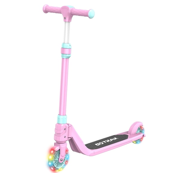 Bobloo lite Kids Kick Scooter, LED Light-Up Wheels, Lightweight, Adjustable Handlebars, Anti-Slip Deck, Max Load 110 Lbs, for Ages 3-8,Pink