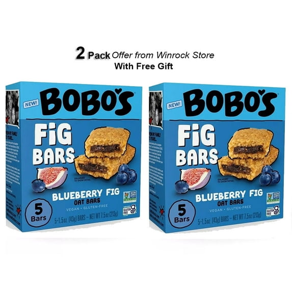 Bobo’s Fig Bar - Blueberry Flavoured Figs Oat Bars7.05 oz 5 Count (2 Pack) Free Gift from Winrock Store