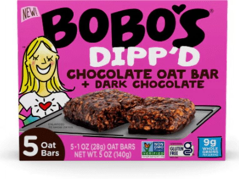 Bobo's Non-GMO Dipped Chocolate Oat Bar + Dark Chocolate - 5 Bars