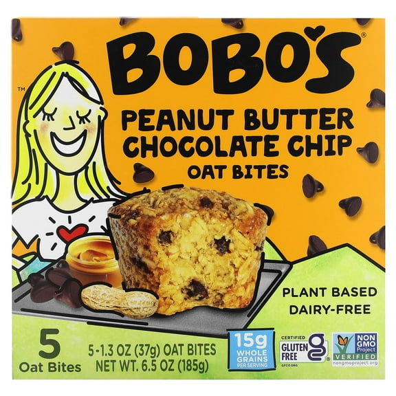 Bobo's Non-GMO Oat Bites Peanut Butter Chocolate Chip - 5 Bites Pack of 4