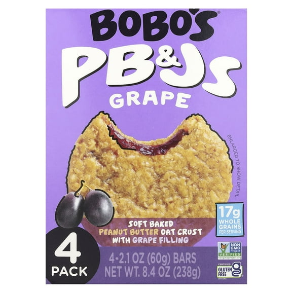 Bobo's Oat Bars, PB&Js, Grape, 4 Bars, 2.1 oz