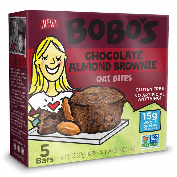 Bobo's Oat Bites, Chocolate Almond Brownie, 5 pack of 1.3 oz bars