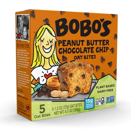 Bobo's Oat Bites, Peanut Butter Chocolate Chip, 5 Pack of 1.3 oz bars