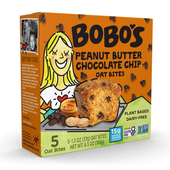 Bobo's Oat Bites, Peanut Butter Chocolate Chip, 5 Pack of 1.3 oz bars
