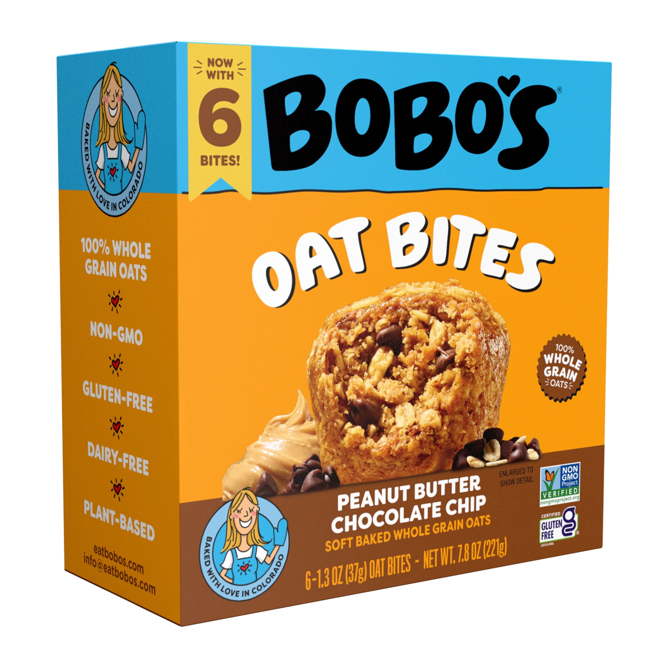 Bobo's Oat Bites, Peanut Butter Chocolate Chip, 6 Pack of 1.3 oz bars