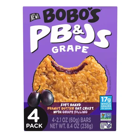 Bobo's PB&Js Grape Soft Baked Peanut Butter Oat Crust Bars - 8.4oz/4ct