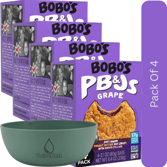 Bobo's Peanut Butter & Grape Jelly Oat Bars, Gluten-Free Snack, 4 Pack, 2.1 oz Each  with olive green bowl by ValueNest