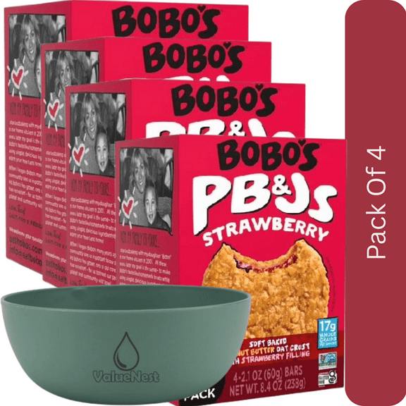 Bobos Peanut Butter & Strawberry PB&Js Oat Bars, 4 Pack of 2.1 oz Snacks with olive green bowl by ValueNest