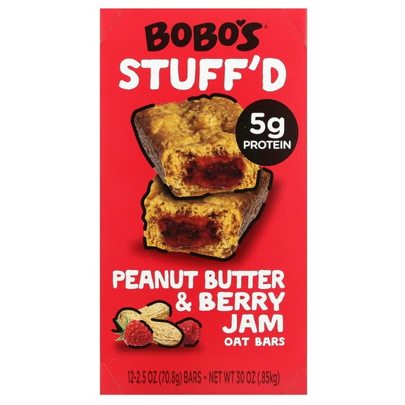 Bobo's Stuff'd Peanut Butter & Berry Jam Filled Oat Bar 12 - 2.5 oz Bars