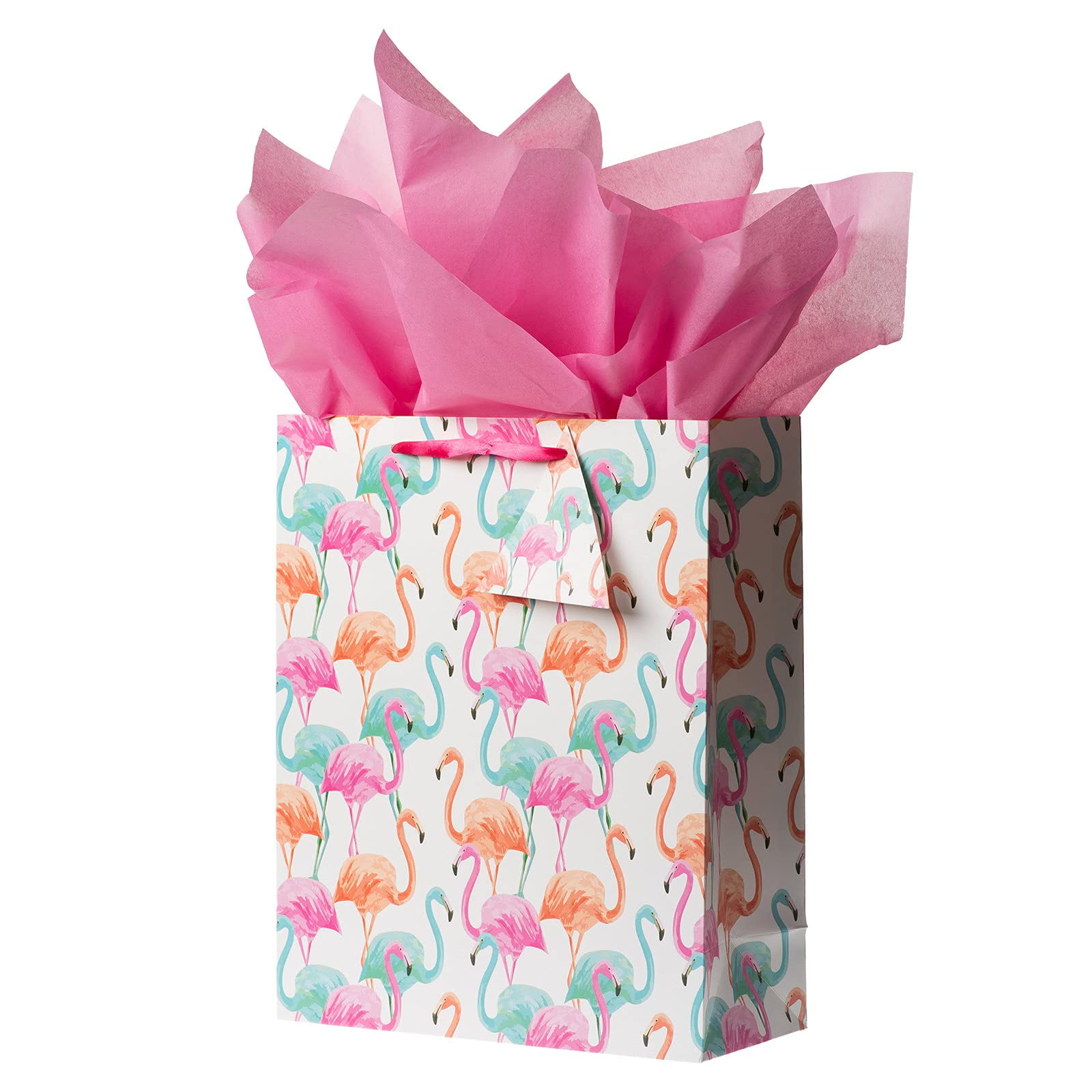 Fozirotz Large Happy Birthday Gift Bag With Tissue Paper - 13" Tall 3D Cake Design For Kids (Pink)