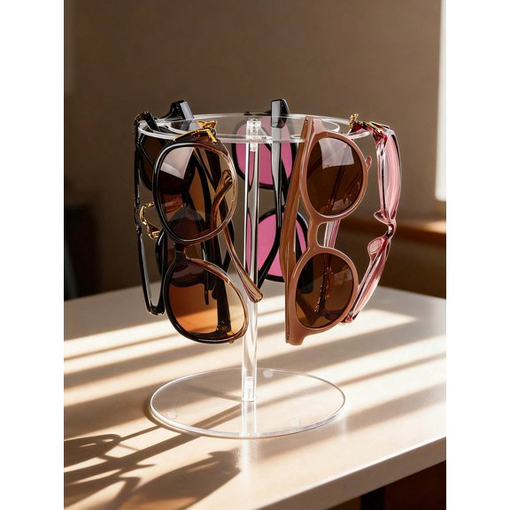 Boboluo Acrylic Sunglasses Display Stand, 360 Rotating Round Eyeglasses Holder, Clear Desktop Organizer Rack for Home and Retail