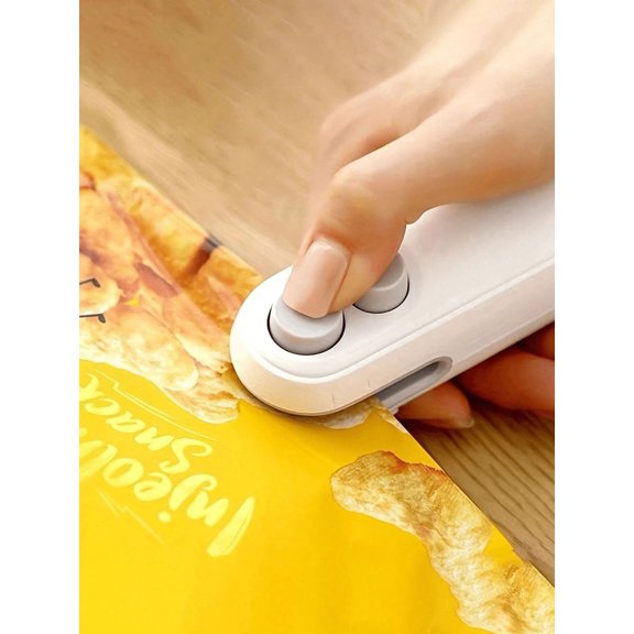 Boboluo Mini Bag Sealer, 2-in-1 Rechargeable Heat Sealer and Cutter, Portable Handheld Food Sealer for Snack Bags, USB-C Sealing Machine with Built-in Blade, White