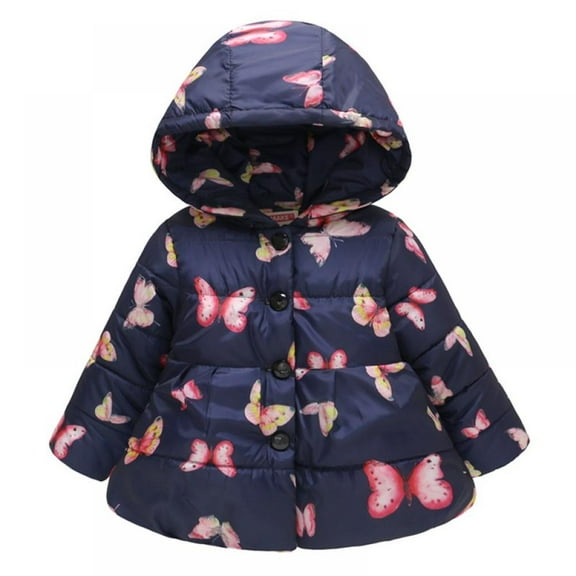 Bobora Baby Girls Winter Autumn Warm Lovely Hooded Button Positioned Butterfly Print Padded Little Kids Toddler Jacket Coat,6M-4T