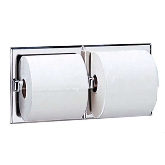 Bobrick 6977 Stainless Steel Recessed Dual Roll Toilet Tissue Dispenser, Satin Finish, 12-5/16" Width x 6-1/8" Height