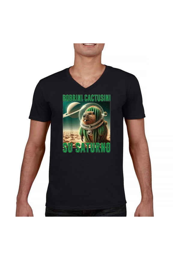 Bobrini Cactusini Su Saturno Men's V-Neck T-shirt Italian Brainrot Gen Z Meme
