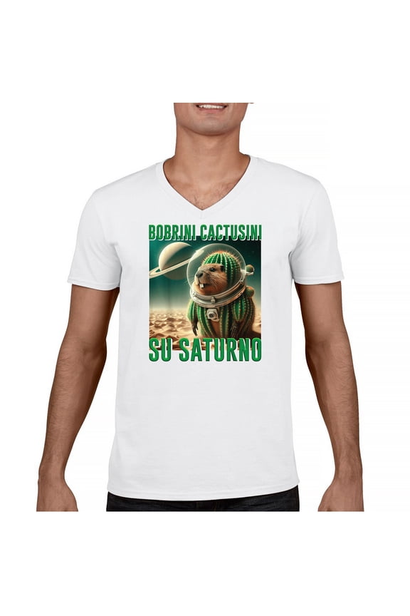 Bobrini Cactusini Su Saturno Men's V-Neck T-shirt Italian Brainrot Gen Z Meme