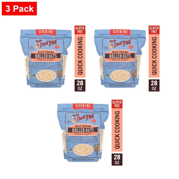 Bobs Red Mill Gluten Free Quick Cooking Rolled Oats 28 oz - 3 Pack