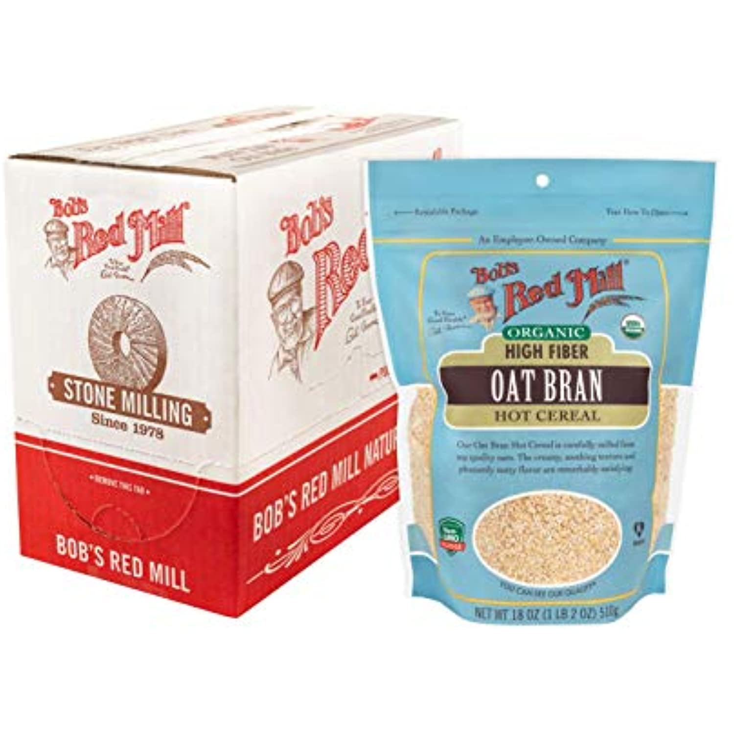 Bobs Red Mill Organic High Fiber Oat Bran Hot Cereal, 18Ounce (Pack Of 4)