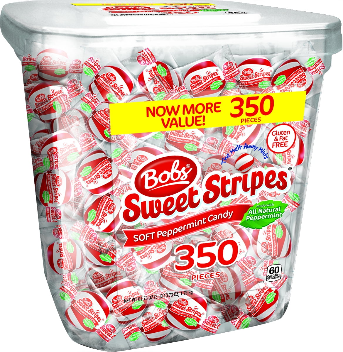 peppermint Bob's Wrapped Soft Sweet Stripes Peppermint Mint Candy Tub
