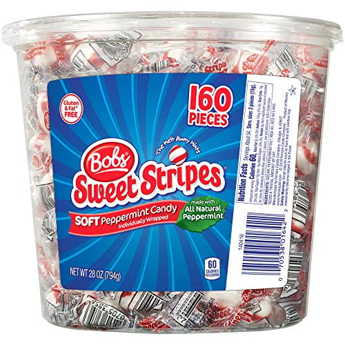 Bobs Sweet Stripes Soft Peppermint Candy, 160 Individually-Wrapped Pieces, 28 Ounce Jar