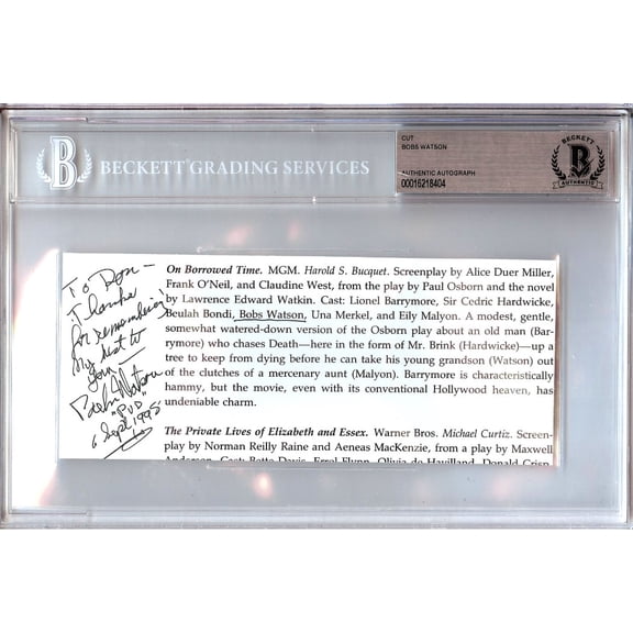 Bobs Watson Signed Autograph Cut Signature On Borrowed Time BAS Encased 8404