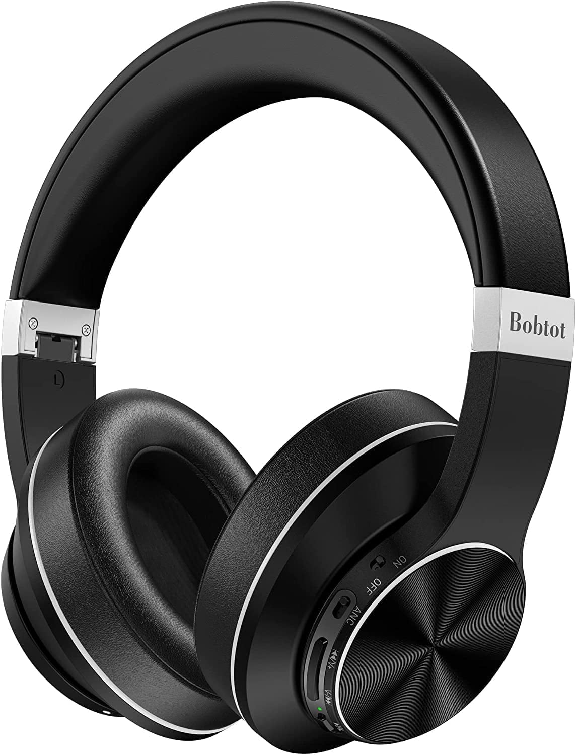 Bobtot Bluetooth Headphones Over Ear Wireless Active Noise Cancelling Headphone 30H Playtime Hi-Fi Stereo Bass 5 EQ Modes Foldable Headsets with Built-in Mic Volume Control Protective Case for Travel