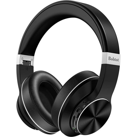 Bobtot Bluetooth Headphones Over Ear Wireless Active Noise Cancelling Headphone 30H Playtime Hi-Fi Stereo Bass 5 EQ Modes Foldable Headsets with Built-in Mic Volume Control Protective Case for Travel