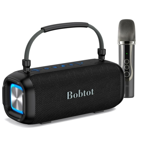 Bobtot Portable Bluetooth Speaker with RGB Lights & Wireless Microphones,IPX7 Waterproof Karaoke Machine,24H Playtime,Stereo Home Speaker System for Outdoor/Party,Birthday Gift