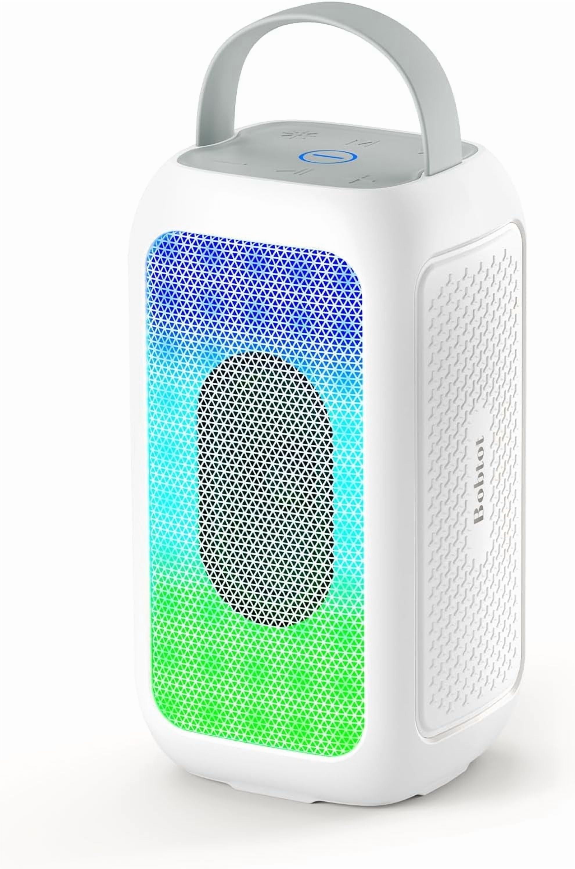Bobtot Portable Bluetooth Speaker RGB Music Sync Ambient Light Portable Home Family Karaoke With Microphone Magic Voice,Deep Bass,Supports AUX,USB,FM Indoor Outdoor Party Singing Player（White）