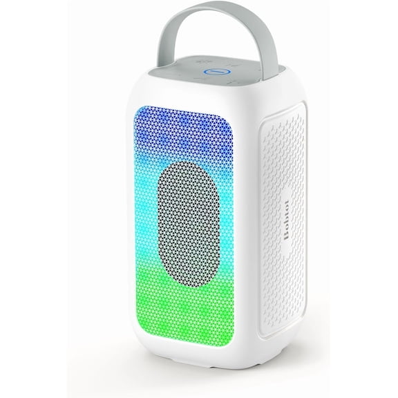 Bobtot Portable Bluetooth Speaker RGB Music Sync Ambient Light Portable Home Family Karaoke With Microphone Magic Voice,Deep Bass,Supports AUX,USB,FM Indoor Outdoor Party Singing Player(White)