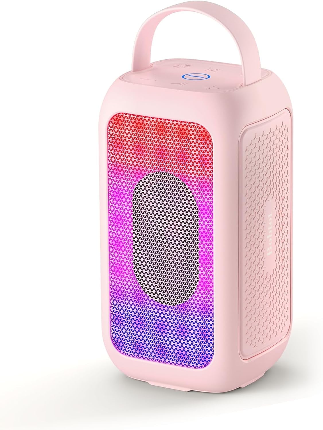Bobtot Portable Bluetooth Speaker RGB Music Sync Ambient Light Portable Home Family Karaoke With Microphone Magic Voice,Deep Bass,Supports AUX,USB,FM Indoor Outdoor Party Singing Player（Pink）