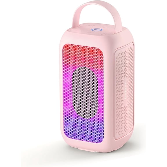 Bobtot Portable Bluetooth Speaker RGB Music Sync Ambient Light Portable Home Family Karaoke With Microphone Magic Voice,Deep Bass,Supports AUX,USB,FM Indoor Outdoor Party Singing Player(Pink)