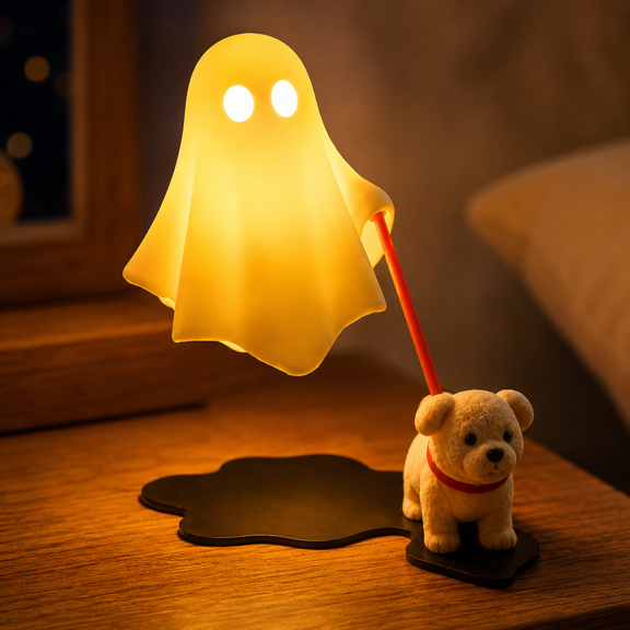 Boby Ghost Night Light, Cute Ghost and Puppy Table Lamp with Warm Glow for Bedroom, Nursery, Desk, Halloween Decor, and Cozy Room Ambience