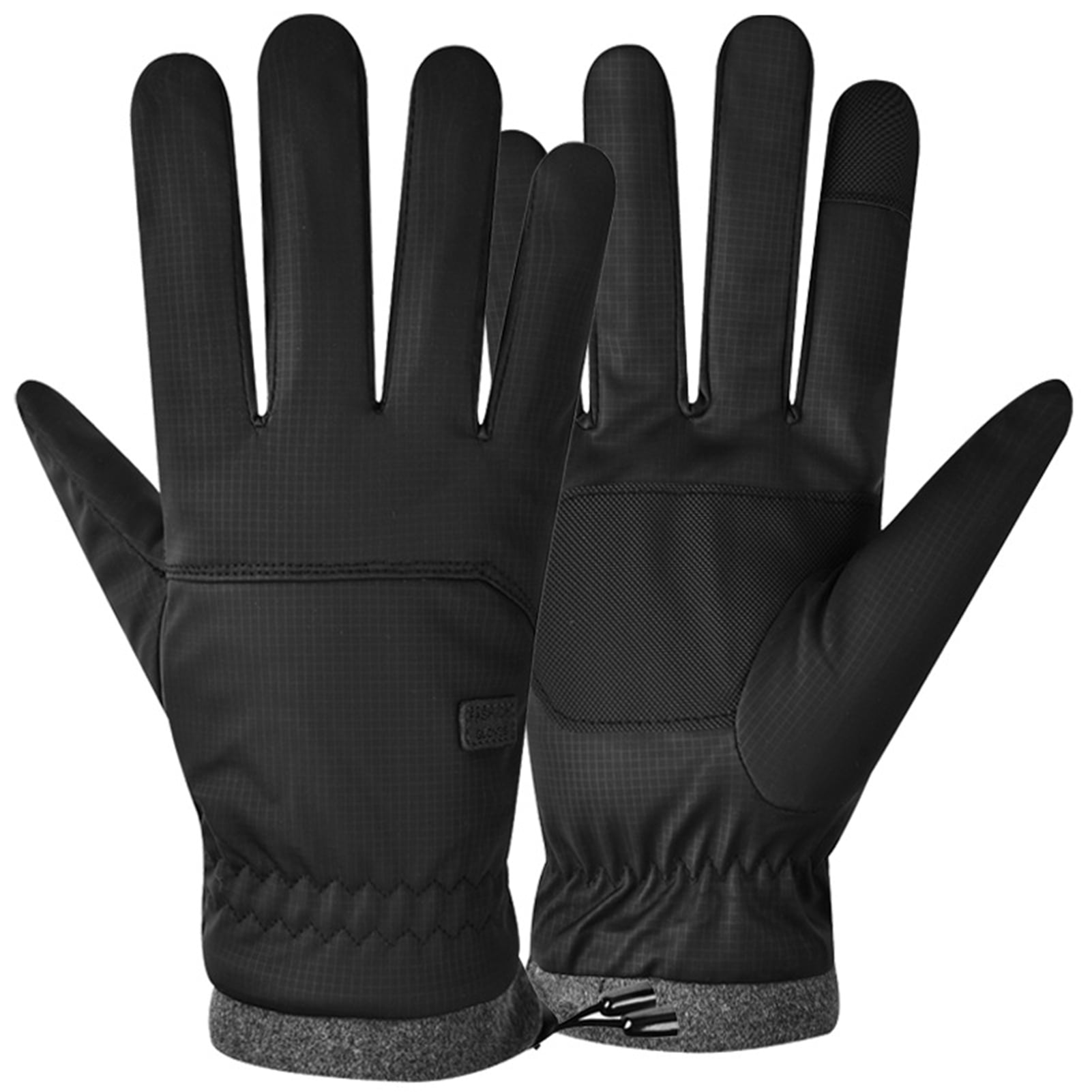 Boc 1 Pair Fleece Lining Drawstring Cuffs Waterproof Full Finger Warm