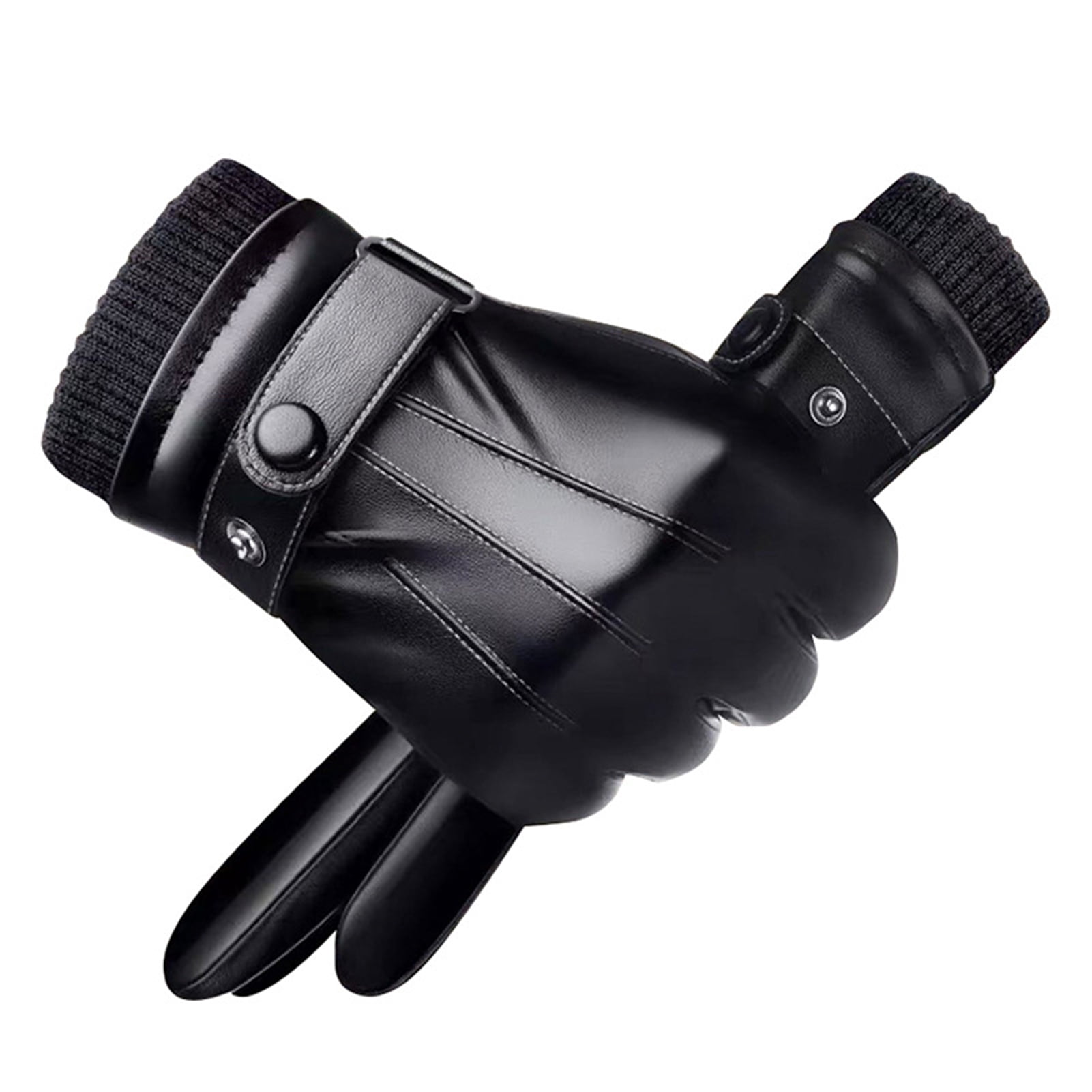 Boc 1 Pair Men Gloves Windproof Touch Screen Full Finger Plush Lining Faux Leather Waterproof