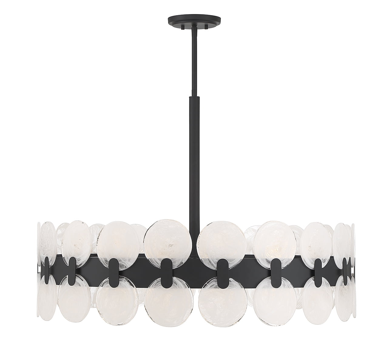 Matte Black 10-Light Chandelier with Strie Piastra Glass