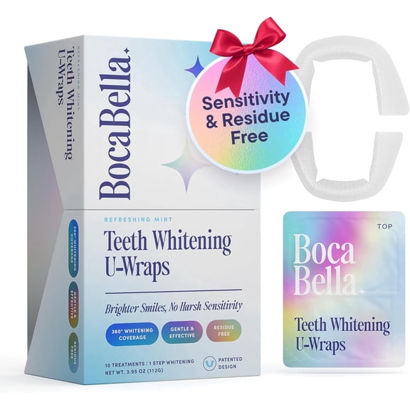 Boca Bella Teeth Whitening U-Wraps  10 Treatments  15% Hydrogen Peroxide, Enamel-Safe, No Harsh Sensitivity  Patented Strip Design with Aloe, Calendula & Peppermint  Fast, Even Whitening