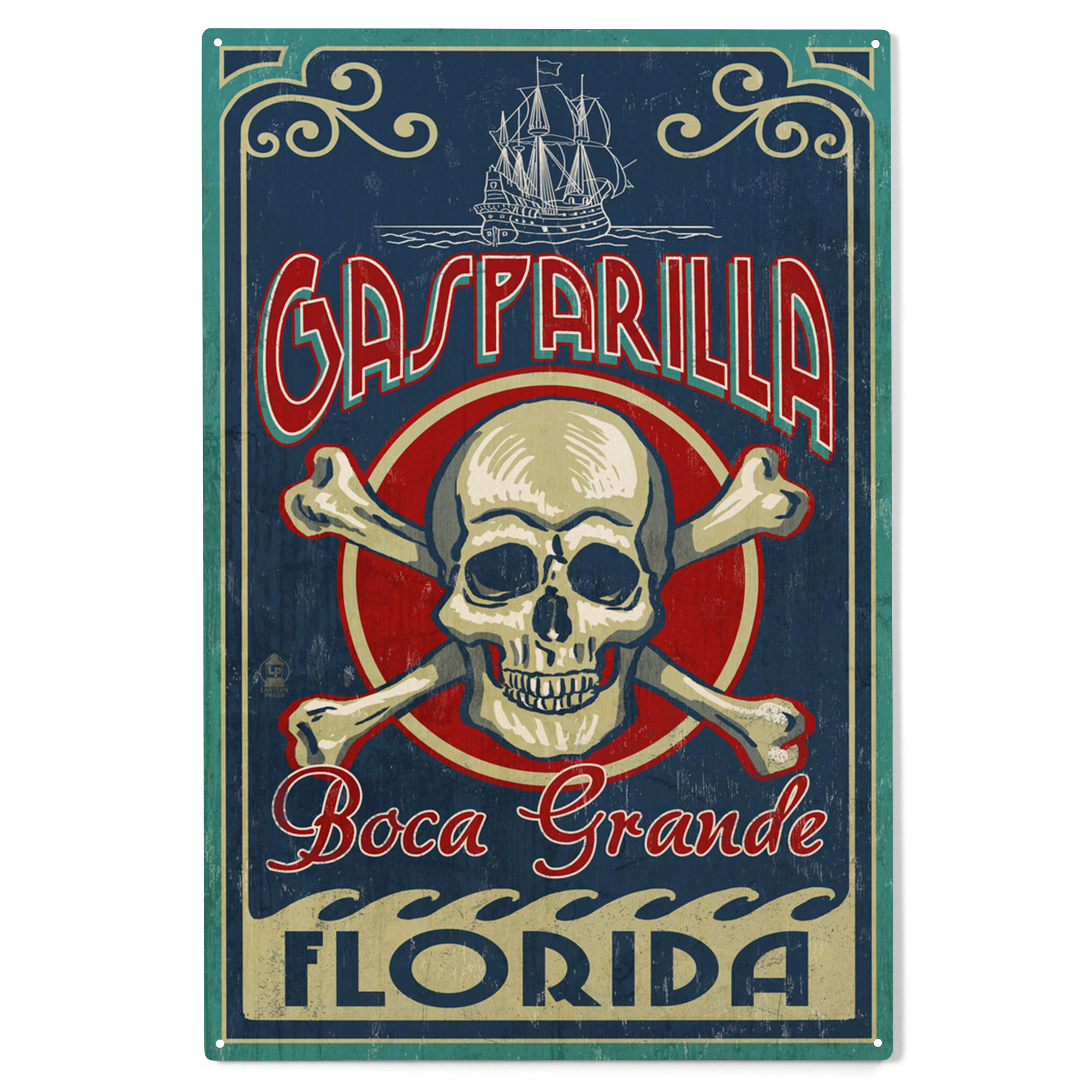 Boca Grande, Florida, Gasparilla Skull and Crossbones Birch Wood Wall ...