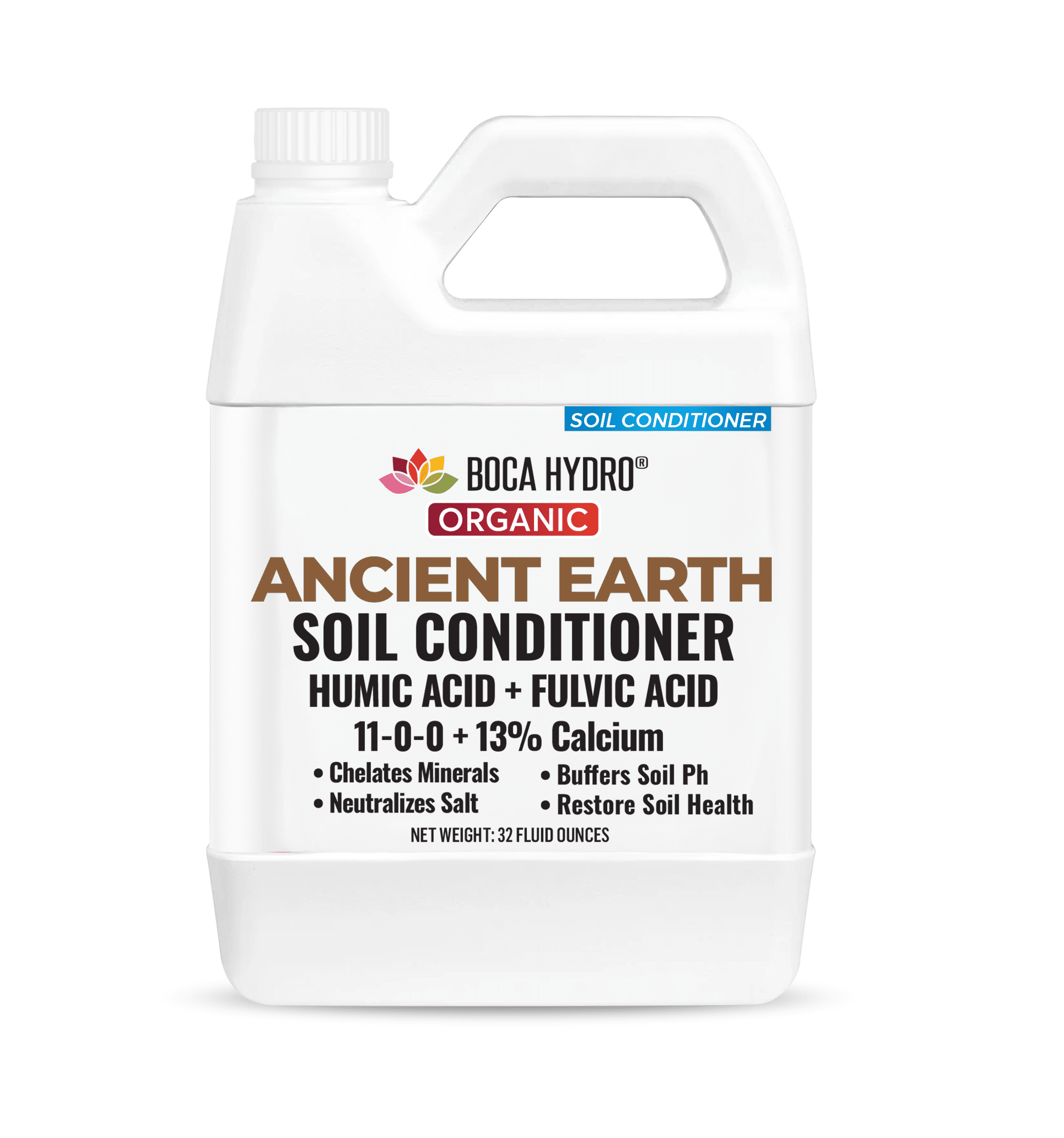Boca Hydro Ancient Earth Soil Conditioner – Organic Humic & Fulvic Acid Blend with Calcium, Nitrogen & Molasses – Improves Nutrient Uptake, Buffers pH, Neutralizes Salt, Loosens Clay & Restores Soil