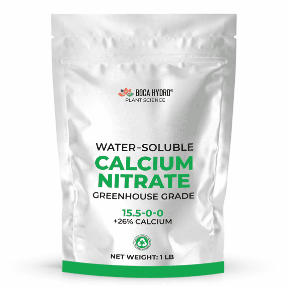 Boca Hydro Calcium Nitrate Fertilizer 15.5-0-0 Plus 26% Calcium – High Purity Greenhouse Grade for Hydroponics, Soil, Fertigation, Foliar – Chloride-Free, Fast-Dissolving