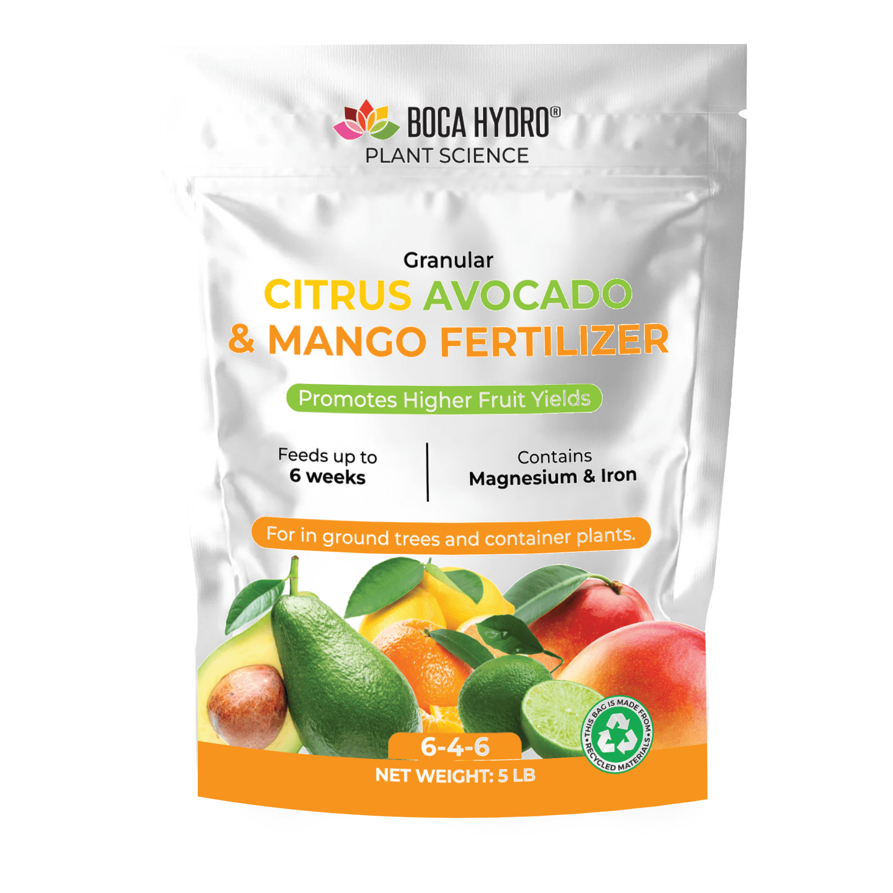 Boca Hydro Citrus, Avocado & Mango Granular Fertilizer 6-4-6 + 11.5% Calcium | Premium Tropical Fruit Tree Food for Citrus, Mango, Avocado, Banana, Papaya, Guava | Slow Release 6 Week Formula