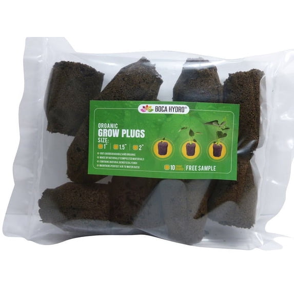 Boca Hydro Organic Grow Plugs 1.5" Round Coco-Peat Formula 10 Pack