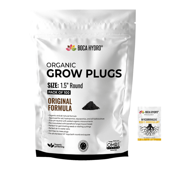 Boca Hydro Organic Grow Plugs 1.5" Round Original Formula 100 Pack + Boca Hydro Mycorrhizae Pack