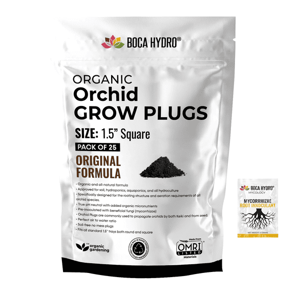 Boca Hydro Organic Orchid Grow Plugs 1.5" Square Original Formula 25 Pack + Boca Hydro Mycorrhizae Packet