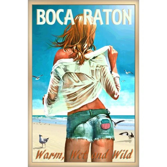 Boca Raton Florida Beach Poster Palm Beach County Seagull Art Print Home Decor Office Wall Art
