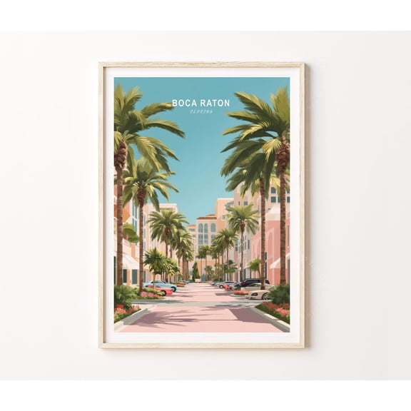 Boca Raton Florida Palm Lined Coastal Wall Art Home Decor
