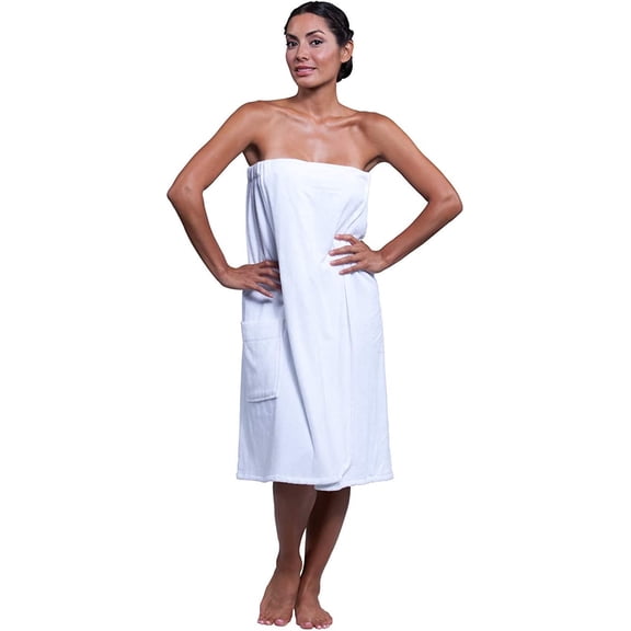 Boca Terry Womens Spa Wrap - 100% Cotton Spa, Shower, Bath and Gym Towel w Snaps, Towel Wrap for Women, White, Medium/Large