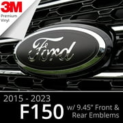 BocaDecals Ford F150 Emblem Insert Decals Logo for Ford F150 F-150 - 9.45" Wide Emblems - Set of 2 (Matte Black, 2015-2021 Ford F-150 ONLY)
